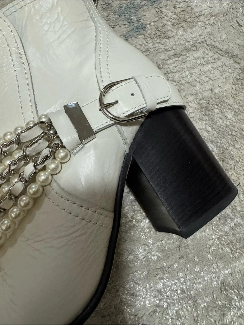 Chanel White Calfskin Pearl Chain CC Short Boots Size 39 or US 8.5